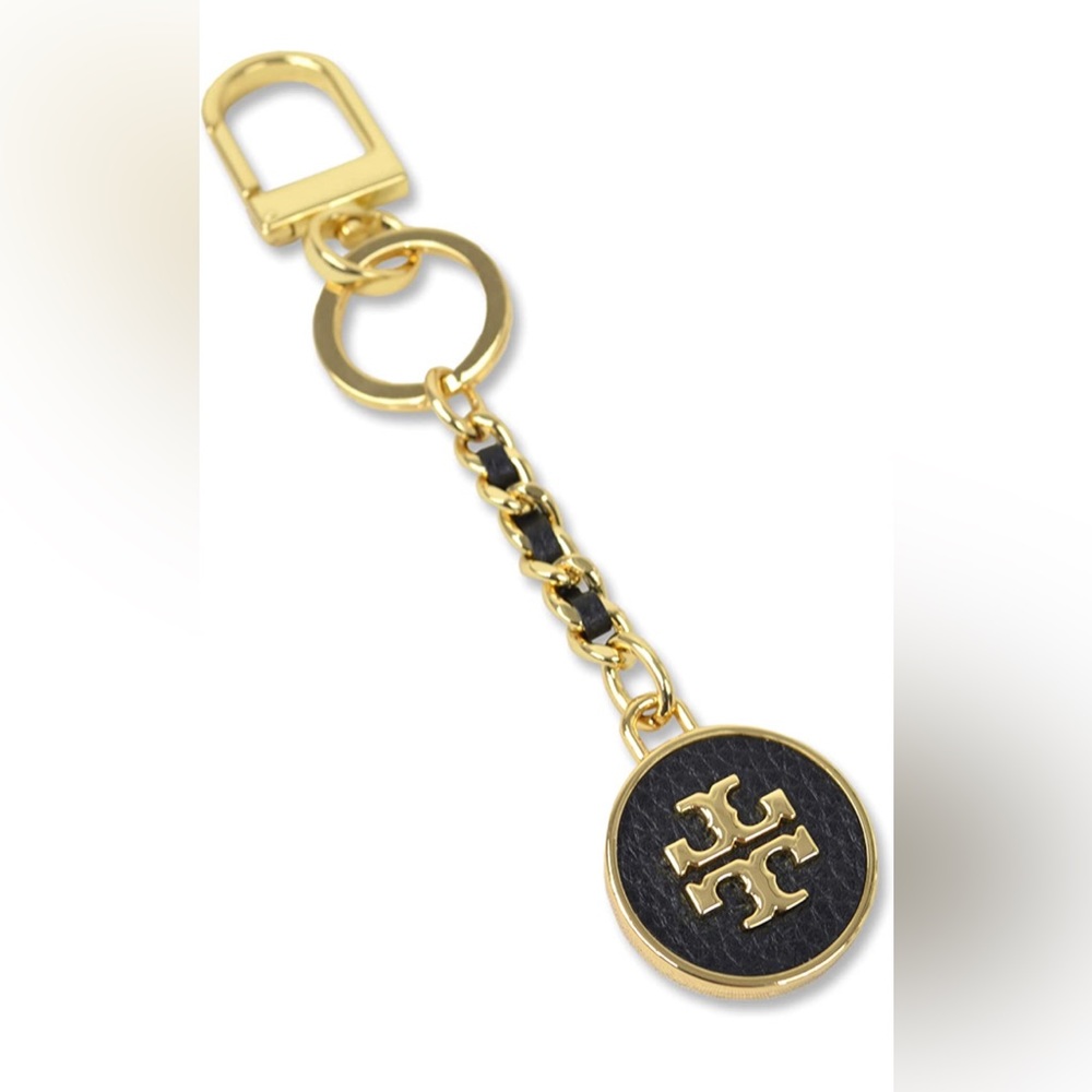 NWT authentic rare luxury minimalist Tory Burch Mercer Leather Inlay Key Fob